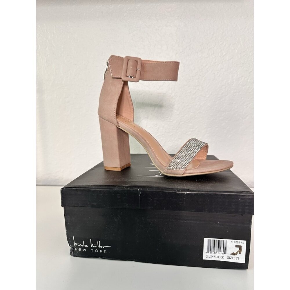 Nicole Miller Pink Faux Blush N Suede Rhinestone High Heels Shoes - Size 7.5 NEW